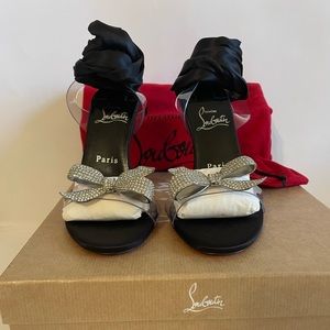 Christian Louboutin Astrinodo 100 Black Satin & Vinyl Sandal, Size 36.5